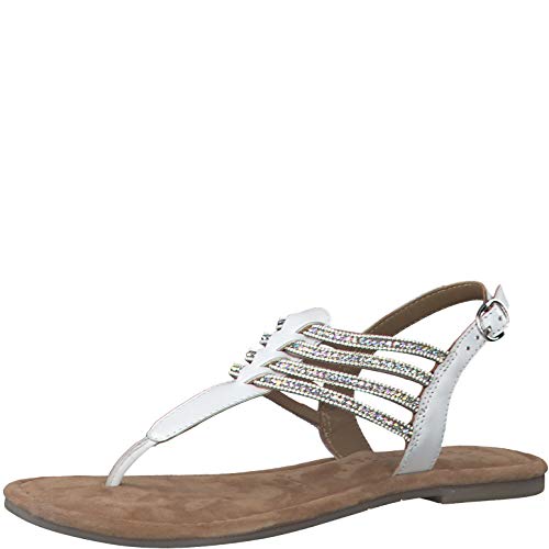 Tamaris Mujer Sandalias de Vestir 28151-24, señora Sandalia con Tiras, Sandalias con Correa,Zapatos de Verano,cómodo,Plana,White Glam,39 EU / 5.5 UK