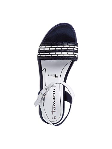 Tamaris Mujer Sandalias de Vestir 28202-24, señora Sandalia de la Plataforma,Zapatos de Verano,cómoda Suela,Suela Gruesa,White/Navy,42 EU / 8 UK