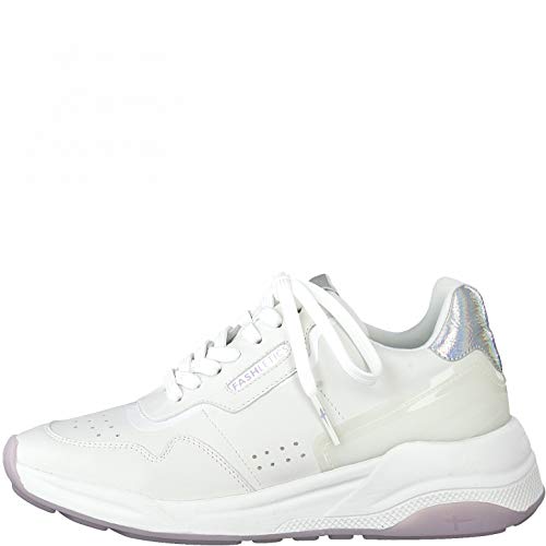 Tamaris Mujer Zapatillas, señora Bajo,Plantilla Desmontable,Zapatillas de Deporte,Cuña de tacón,Zapatos Bajos,White Comb,38 EU / 5 UK