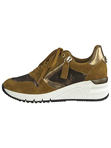 Tamaris Mujer Zapatos con Cordones, señora Zapatos Deportivos,Zapatos Bajos,Calzado de Calle,Zapatillas de cuña,Cognac Comb,41 EU / 7.5 UK
