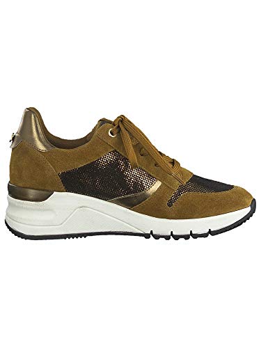 Tamaris Mujer Zapatos con Cordones, señora Zapatos Deportivos,Zapatos Bajos,Calzado de Calle,Zapatillas de cuña,Cognac Comb,41 EU / 7.5 UK