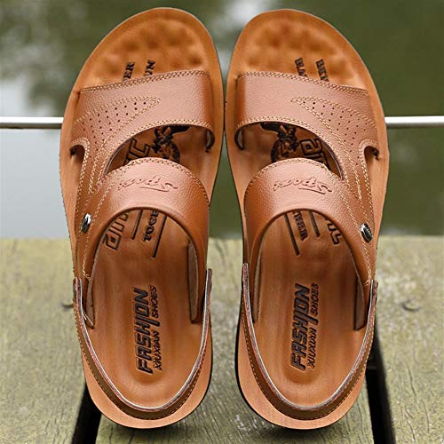 Tanxinxing Sandalias al aire libre for los hombres de verano a pie Pescador deslizador de la playa zapatos de verano zapatos de cuero con puntera abierta puntada perforada antideslizante cuero auténti