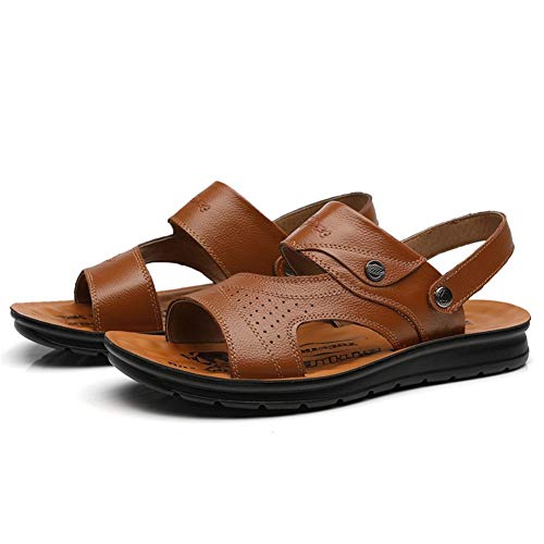 Tanxinxing Sandalias al aire libre for los hombres de verano a pie Pescador deslizador de la playa zapatos de verano zapatos de cuero con puntera abierta puntada perforada antideslizante cuero auténti