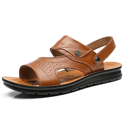 Tanxinxing Sandalias al aire libre for los hombres de verano a pie Pescador deslizador de la playa zapatos de verano zapatos de cuero con puntera abierta puntada perforada antideslizante cuero auténti