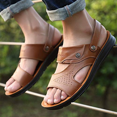 Tanxinxing Sandalias al aire libre for los hombres de verano a pie Pescador deslizador de la playa zapatos de verano zapatos de cuero con puntera abierta puntada perforada antideslizante cuero auténti