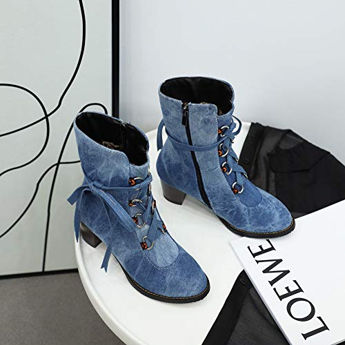 TAONEEF Mujer Tacón Grueso Botas de Caña Baja con Cordones Vaquero Botas Cortas Oficina Otoño Botines Altas Tianlanse Talla 38 Asian