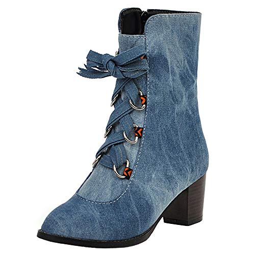 TAONEEF Mujer Tacón Grueso Botas de Caña Baja con Cordones Vaquero Botas Cortas Oficina Otoño Botines Altas Tianlanse Talla 39 Asian