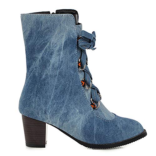 TAONEEF Mujer Tacón Grueso Botas de Caña Baja con Cordones Vaquero Botas Cortas Oficina Otoño Botines Altas Tianlanse Talla 40 Asian