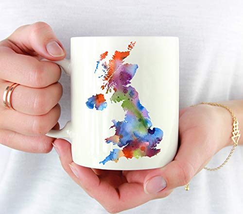 Taza de café con diseño de Inglaterra, diseño de acuarela de Inglaterra, color blanco, 325 ml