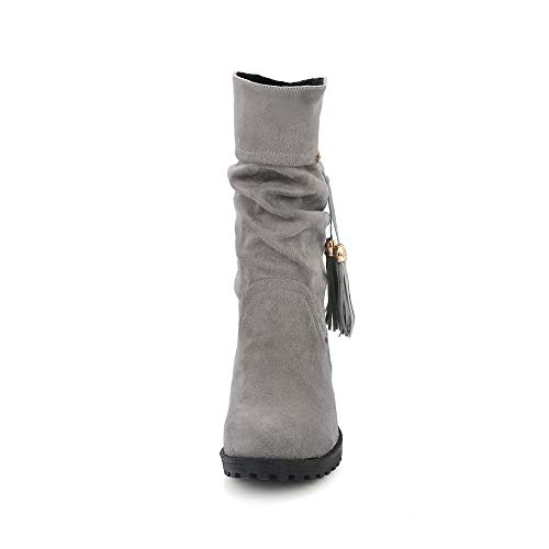 Tefamore Botas Mujer Invierno Tacon Botas Altas Botines Zapatos con Aumento de Borla Round Toe Flat Tube Boots Botas de Nieve Zapatos Planos