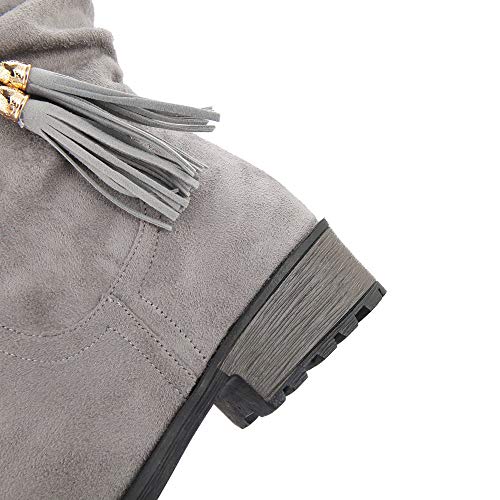 Tefamore Botas Mujer Invierno Tacon Botas Altas Botines Zapatos con Aumento de Borla Round Toe Flat Tube Boots Botas de Nieve Zapatos Planos