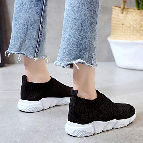Tefamore Zapatillas para Mujer Calzado Deportivo Casual para Mujer Moda Zapatos Planos Transpirables Tejidos Running Zapato Blanco Negro Rosa Gris