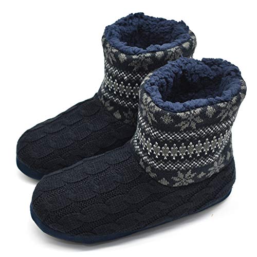 Tejer Lana Hombre Cálido Tirador Interior Botas/Botines De Espuma De Memoria Acogedora Suela De Goma Antideslizante