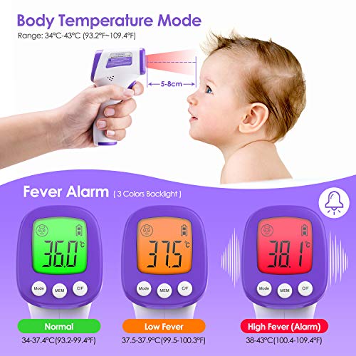 Termometro Infrarrojos JOYSKY Termometro Digital Infrarrojo sin Contacto con Pantalla LCD y Alarma de Fiebre Termómetro Laser médico para Bebé Adulto Temperatura Corporal y de Objeto