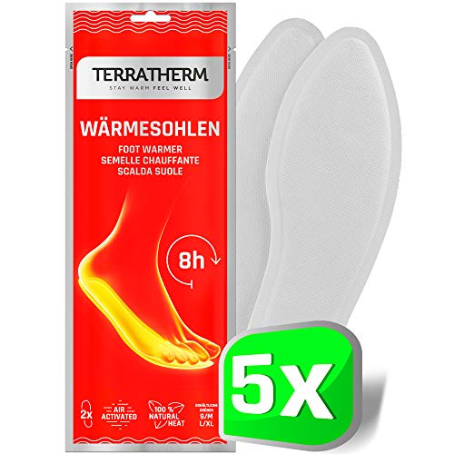 TerraTherm Plantillas Calentadoras- 5 Pares S, Plantillas Calentadoras, Almohadillas térmicas, 100% Calor Natural, Almohadillas térmicas con Forma de Plantillas para 8 Horas de pies Calientes