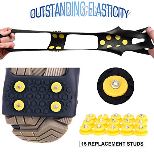 Tevlaphee Crampones,Racos de Hielo Tracción Antideslizante Más de Zapatos/para 15 Tacos Nieve Hielo Grips Crampones Tacos Picos，fácil de Poner (Schwarz, M)