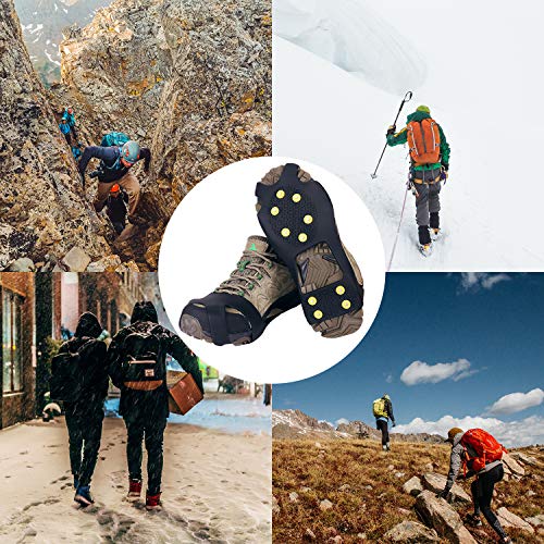 Tevlaphee Crampones,Racos de Hielo Tracción Antideslizante Más de Zapatos/para 15 Tacos Nieve Hielo Grips Crampones Tacos Picos，fácil de Poner (Schwarz, M)