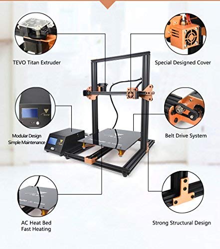 TEVO Tornado Impresora 3D, Impresora DIY Impresora 3D con extrusora para PLA, ABS, TPU, cobre, madera y filamentos flexibles, 300 x 300 x 400 mm de oro y negro