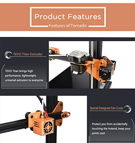 TEVO Tornado Impresora 3D, Impresora DIY Impresora 3D con extrusora para PLA, ABS, TPU, cobre, madera y filamentos flexibles, 300 x 300 x 400 mm de oro y negro