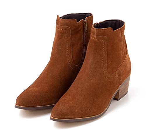 TEX - Botines para Mujer en Piel, Corte Tejano, Camel, 37