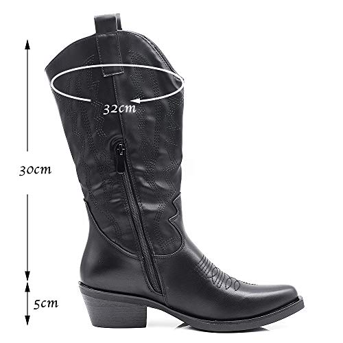 Texani - Zapatos de mujer Cowboy Western Botas Punta Camperos Etnici DT-16 Negro Size: 40 EU