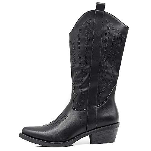 Texani - Zapatos de mujer Cowboy Western Botas Punta Camperos Etnici DT-16 Negro Size: 40 EU
