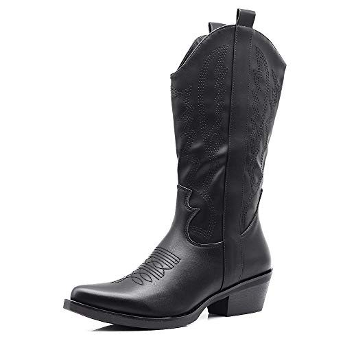 Texani - Zapatos de mujer Cowboy Western Botas Punta Camperos Etnici DT-16 Negro Size: 40 EU