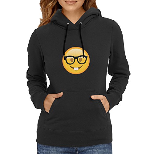 Texlab Nerd Emoji Sudadera con Capucha, Mujer, Negro, Medium