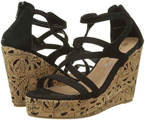 THE DIVINE FACTORY Angela, Sandalias para Mujer, Negro (Noir), 36 EU