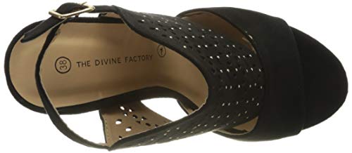 THE DIVINE FACTORY Lova, Sandalias con Correa de Tobillo Mujer, Negro (Negro 010), 39 EU