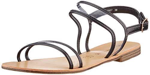 THE DIVINE FACTORY Lux, Sandalias con Correa de Tobillo Mujer, Negro (Negro 010), 38 EU