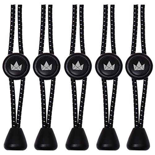 The Friendly Swede Pack de 5 Cordones Elásticos para Zapatos Sin Atar (120 cm) - Cordones de Bloqueo con Inserciones Reflectantes GARANTÍA DE POR VIDA (Negro)