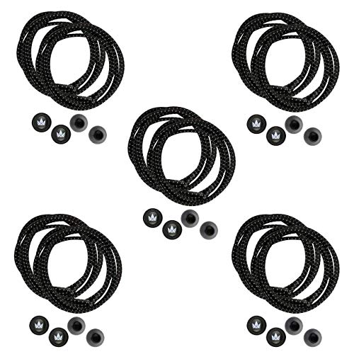 The Friendly Swede Pack de 5 Cordones Elásticos para Zapatos Sin Atar (120 cm) - Cordones de Bloqueo con Inserciones Reflectantes GARANTÍA DE POR VIDA (Negro)