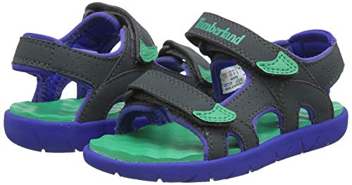 Timberland Perkins Row 2-Strap (Junior), Sandalias de Punta Descubierta Unisex Adulto, Verde Dark Grey with Green, 39 EU