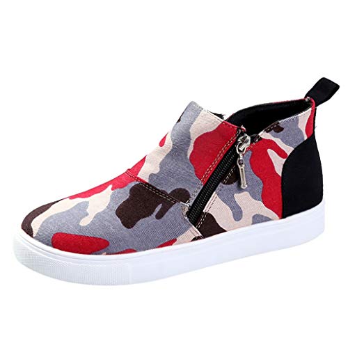 Toamen Las botas de Invierno de Mujer talón, Women's Ladies Fashion Ankle Leopard Camouflage Flat Zipper Short Boots Shoes