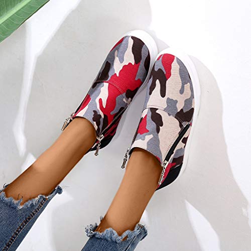 Toamen Las botas de Invierno de Mujer talón, Women's Ladies Fashion Ankle Leopard Camouflage Flat Zipper Short Boots Shoes