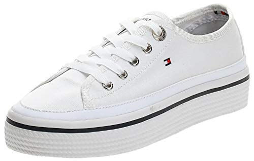 Tommy Hilfiger Corporate Flatform Sneaker, Zapatillas Mujer, Blanco (White 100), 38 EU