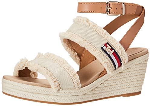 Tommy Hilfiger Elba 70c, Sandalia de cuña Mujer, Marfil, 37 EU