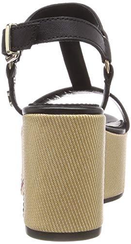 Tommy Hilfiger Elevated Leather Flatform Sandal, Sandalias con Plataforma Mujer, Negro (Black 990), 40 EU