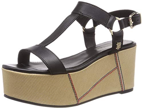 Tommy Hilfiger Elevated Leather Flatform Sandal, Sandalias con Plataforma Mujer, Negro (Black 990), 40 EU