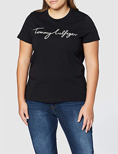 Tommy Hilfiger Heritage Crew Neck Graphic tee Camiseta, Schwarz (Masters Black 017), Large para Mujer