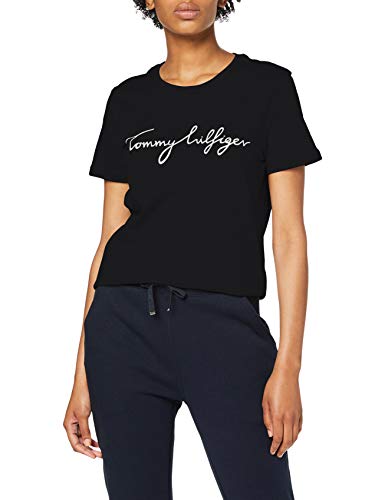 Tommy Hilfiger Heritage Crew Neck Graphic tee Camiseta, Schwarz (Masters Black 017), Small para Mujer