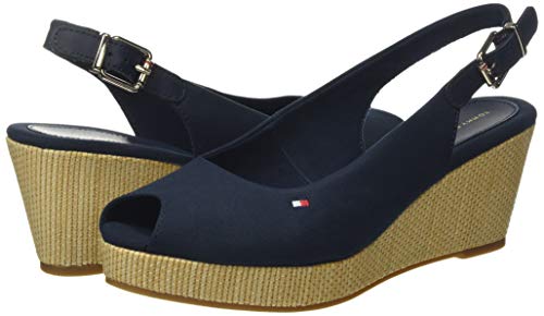 Tommy Hilfiger Iconic Elba Sling Back Wedge, Sandalias con Punta Abierta Mujer, Azul (Desert Sky Dw5), 38 EU
