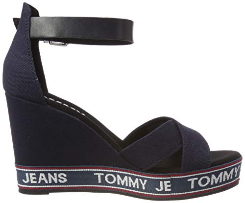 Tommy Hilfiger Pop Webbing Wedge Sandal, Sandalias con Plataforma para Mujer, Azul (Midnight 403), 39 EU