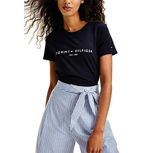 Tommy Hilfiger TH ESS Hilfiger C-NK REG tee SS Camiseta sin Mangas para bebés y niños pequeños, Cielo del Desierto, M para Mujer