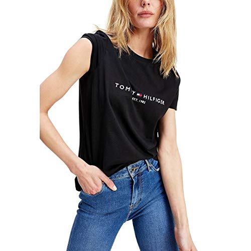 Tommy Hilfiger TH ESS Hilfiger C-NK REG tee SS Camiseta sin Mangas para bebés y niños pequeños, Cielo del Desierto, M para Mujer