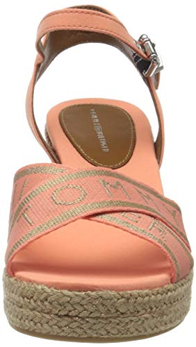 Tommy Hilfiger Tommy Metallic Mid Wedge Sandal, Sandalias con Punta Abierta Mujer, Naranja (Island Coral Sn7), 38 EU