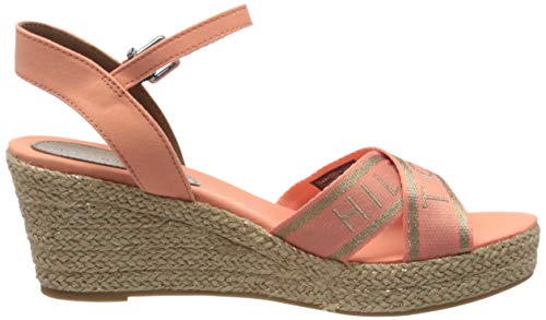 Tommy Hilfiger Tommy Metallic Mid Wedge Sandal, Sandalias con Punta Abierta Mujer, Naranja (Island Coral Sn7), 38 EU
