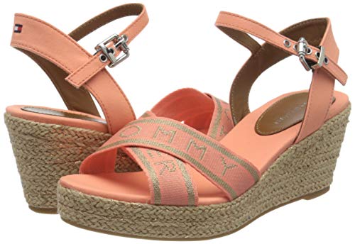 Tommy Hilfiger Tommy Metallic Mid Wedge Sandal, Sandalias con Punta Abierta Mujer, Naranja (Island Coral Sn7), 38 EU