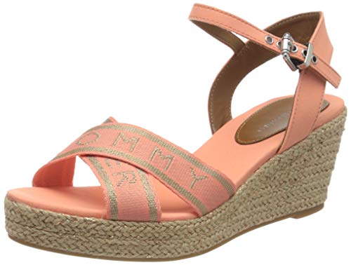 Tommy Hilfiger Tommy Metallic Mid Wedge Sandal, Sandalias con Punta Abierta Mujer, Naranja (Island Coral Sn7), 38 EU